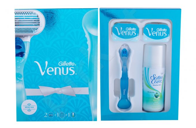 Gillette Venus, rinkinys skutimosi peiliukai moterims, (Shaver with 1 Head 1 pc + skutimosi peiliukų galvutės 1 pc + Satin Care skutimosi želė 75 ml)