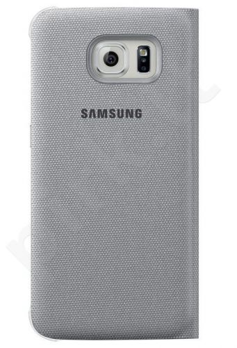 Samsung Galaxy S6 atverčiamas dėklas piniginė medžiaginis sidabrinis