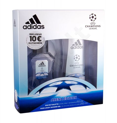 Adidas Arena Edition, UEFA Champions League, rinkinys tualetinis vanduo vyrams, (EDT 50 ml + dušo želė 250 ml)