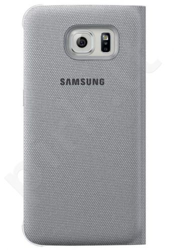 Samsung Galaxy S6 EDGE atverčiamas dėklas piniginė medžiaginis sidabrinis