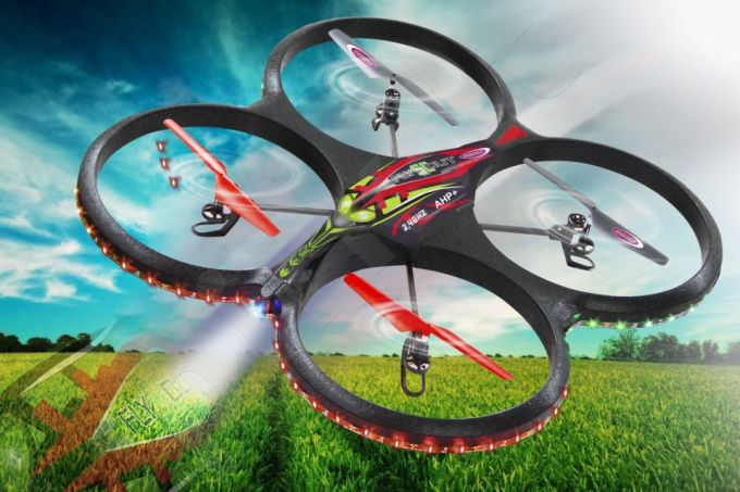 Radio bangomis valdomas Jamara Flyscout dronas su kompasu ir HD kamera