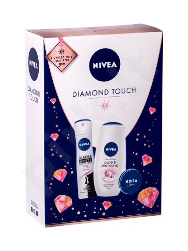 Nivea Care & Diamond, rinkinys dušo kremas moterims, (dušo kremas 250 ml + Antiperspirant Black & White Invisible Clear 150 ml + Universal kremas 30 ml)
