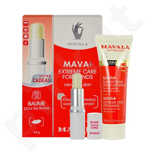 MAVALA Duo Care, rinkinys rankų kremas moterims, (50ml Mava+ Extreme Care For Hands + 4,5g lūpų balzamas SPF10)