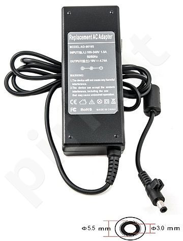 Notebook power supply SAMSUNG 220V, 90W: 19V, 4.74A