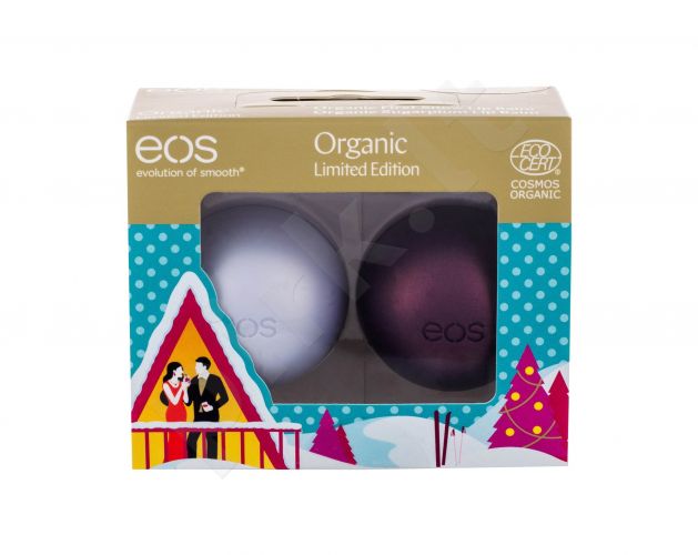 EOS Limited Edition, Organic, rinkinys lūpų balzamas moterims, (lūpų balzamas 7 g + lūpų balzamas 7 g Sugarplum), (First Snow)
