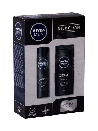 Nivea Clean, Men Deep, rinkinys dušo želė vyrams, (dušo želė 250 ml + Antiperspirant 150 ml)