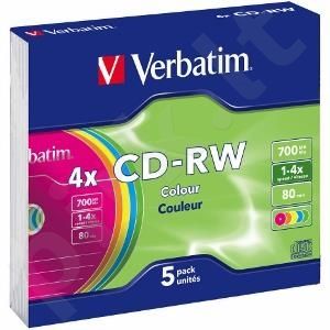 CD-RW Verbatim [ slim jewel case 5 | 700MB | 4x | Colour ]